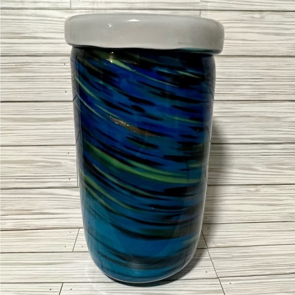 Large Blue MCM Murano Style Art Glass Vase